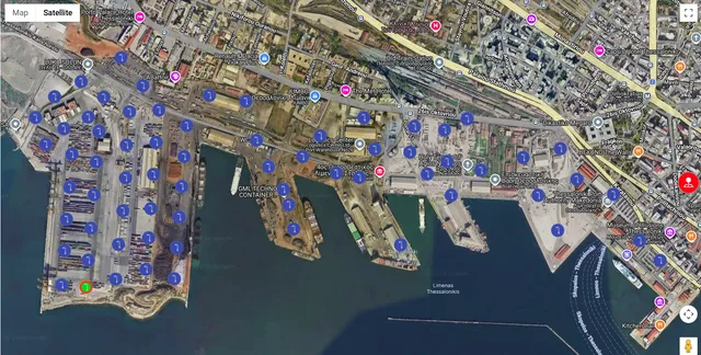 Map of the Port of Thessaloniki on our dashboard, with every lighting pole marked.